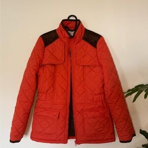 Brave Soul Orange Quilted Jacket with Brown Trim